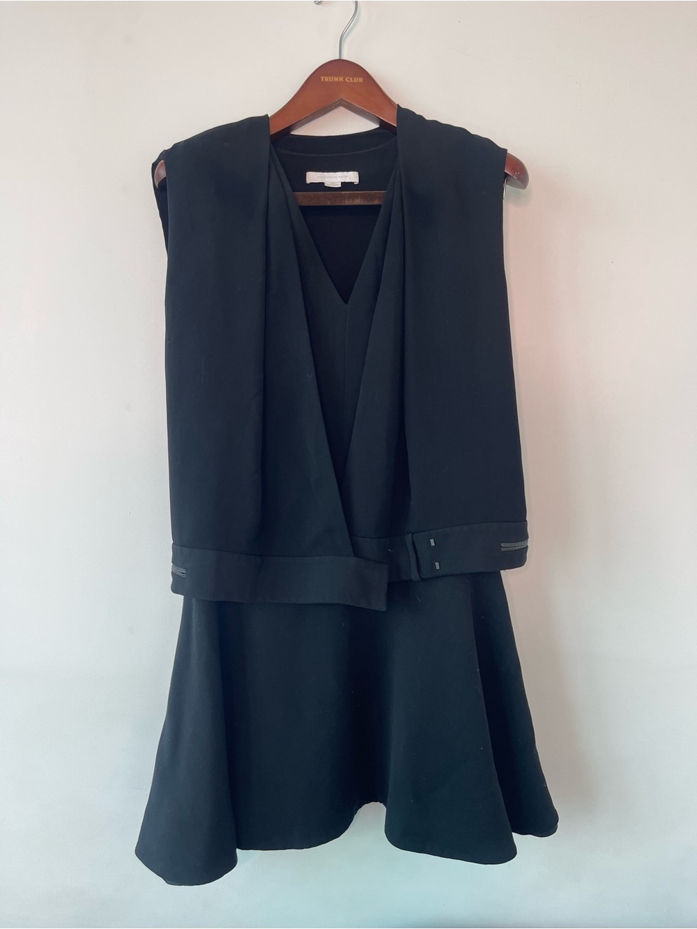 Alexander Wang Black Sleeveless V-Neck Mini Dress with Draped Overlay